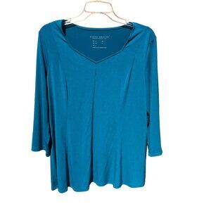 Susan Graver Modern Essentials Teal‎ V-Neck Long Sleeve Top Womens Size M